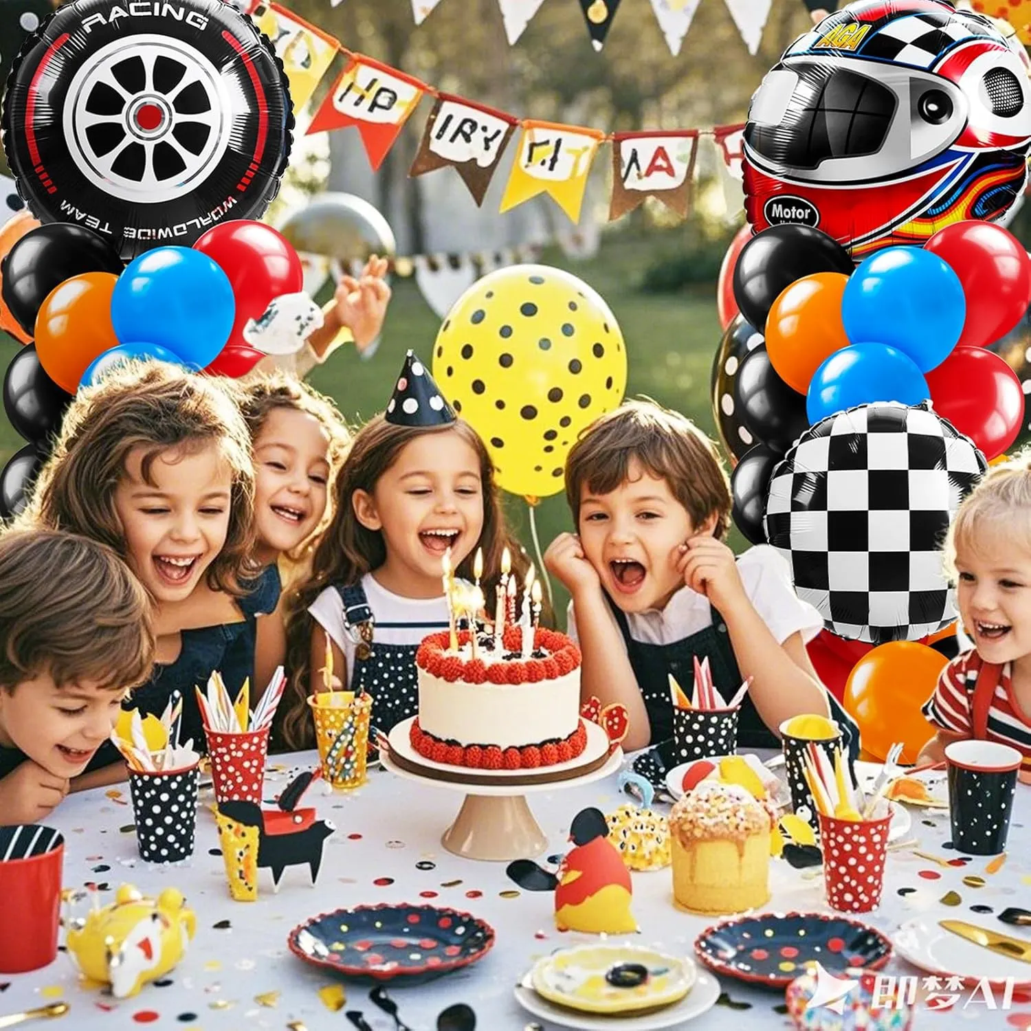 Kasyat 2 Sets Race Car Balloon Column Stand Kit with Star Race Tire Wheels Helmets Checked Foil Balloons Hot Car Arch Garland Kit for Floor for Racing Themed Birthday Party Decorations