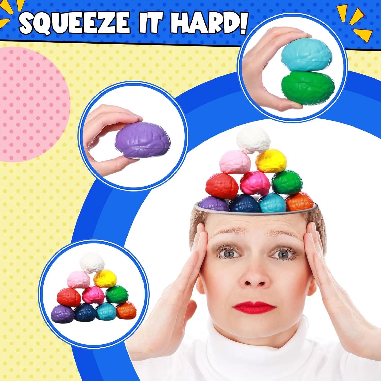 Kasyat 40 Pcs Brain Stress Ball Mini Brain Shaped Stress Ball Bulk PU Hand Muscle Exercise Pressure Prop for Adult Improving Grip Strength Object Recognition Prop Mold Halloween(Colorful,Large)