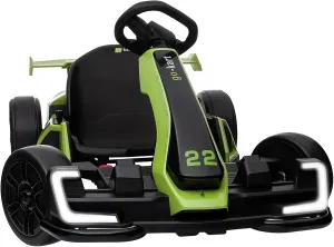Kerry Yoo Go Kart Electric Drift Kart Car with Adjustable Seat, 24V Outdoor Ride on Toy with 4 Speed Mode, Crazy Cart for Kids 6-12 Years Old, Fast 300W Motor, 8.5 MPH, LED Lights, Bluetooth - Green