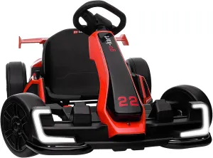 Kerry Yoo Go Kart Electric Drift Kart Car with Adjustable Seat, 24V Outdoor Ride on Toy with 4 Speed Mode, Crazy Cart for Kids 6-12 Years Old, Fast 300W Motor, 8.5 MPH, LED Lights, Bluetooth - Red