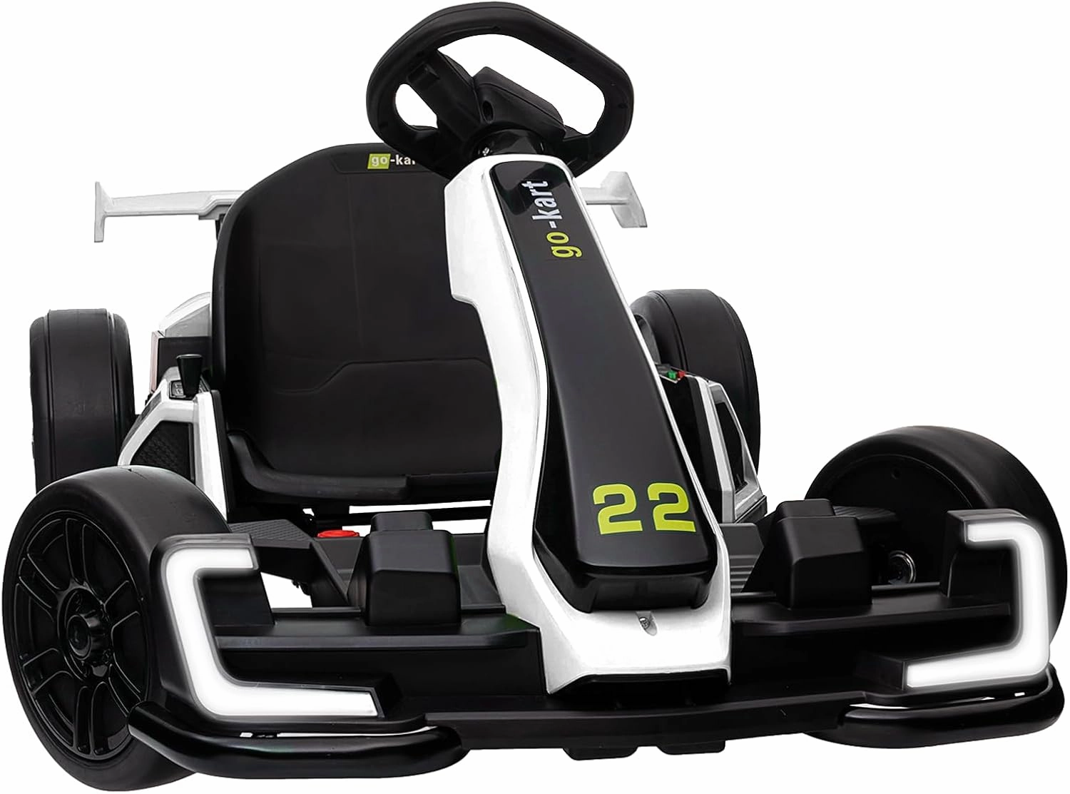 Kerry Yoo Go Kart Electric Drift Kart Car with Adjustable Seat, 24V Outdoor Ride on Toy with 4 Speed Mode, Crazy Cart for Kids 6-12 Years Old, Fast 300W Motor, 8.5 MPH, LED Lights, Bluetooth - White
