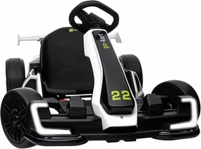Kerry Yoo Go Kart Electric Drift Kart Car with Adjustable Seat, 24V Outdoor Ride on Toy with 4 Speed Mode, Crazy Cart for Kids 6-12 Years Old, Fast 300W Motor, 8.5 MPH, LED Lights, Bluetooth - White