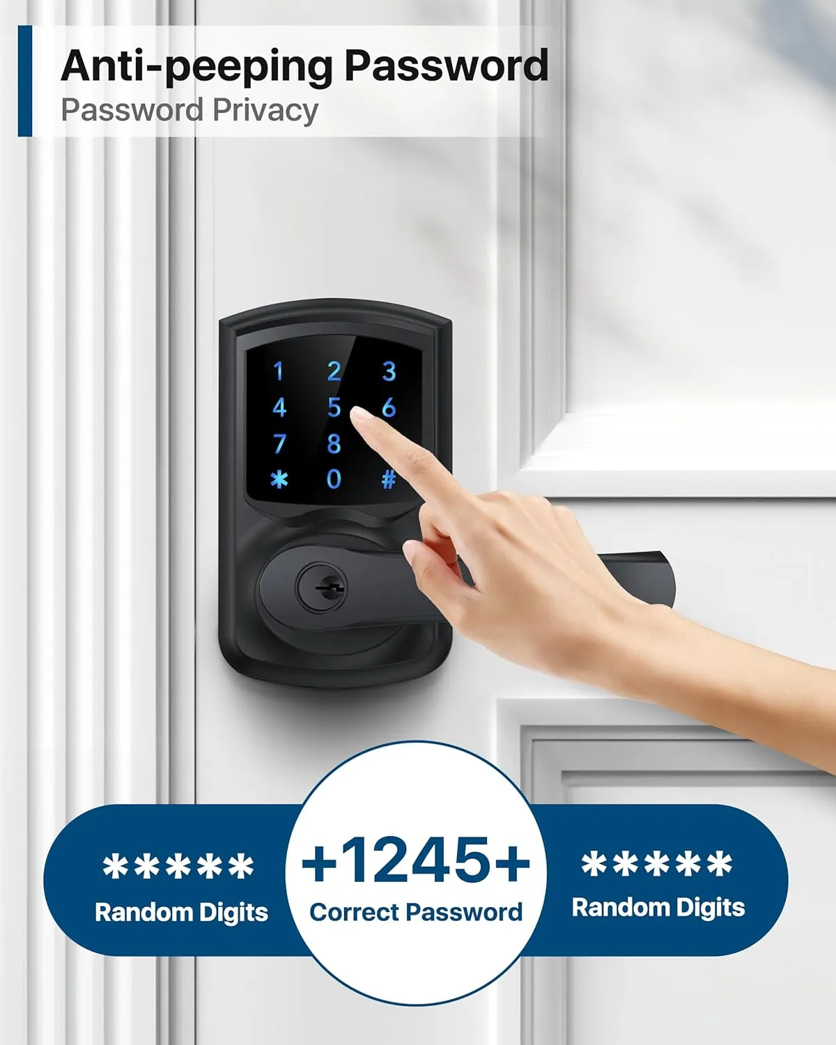 Keyless Entry Door Lock with Keypad and Handle for Front Doors, Touchscreen Deadbolt, Anti-peep Password, Auto-Locking, Matte Black