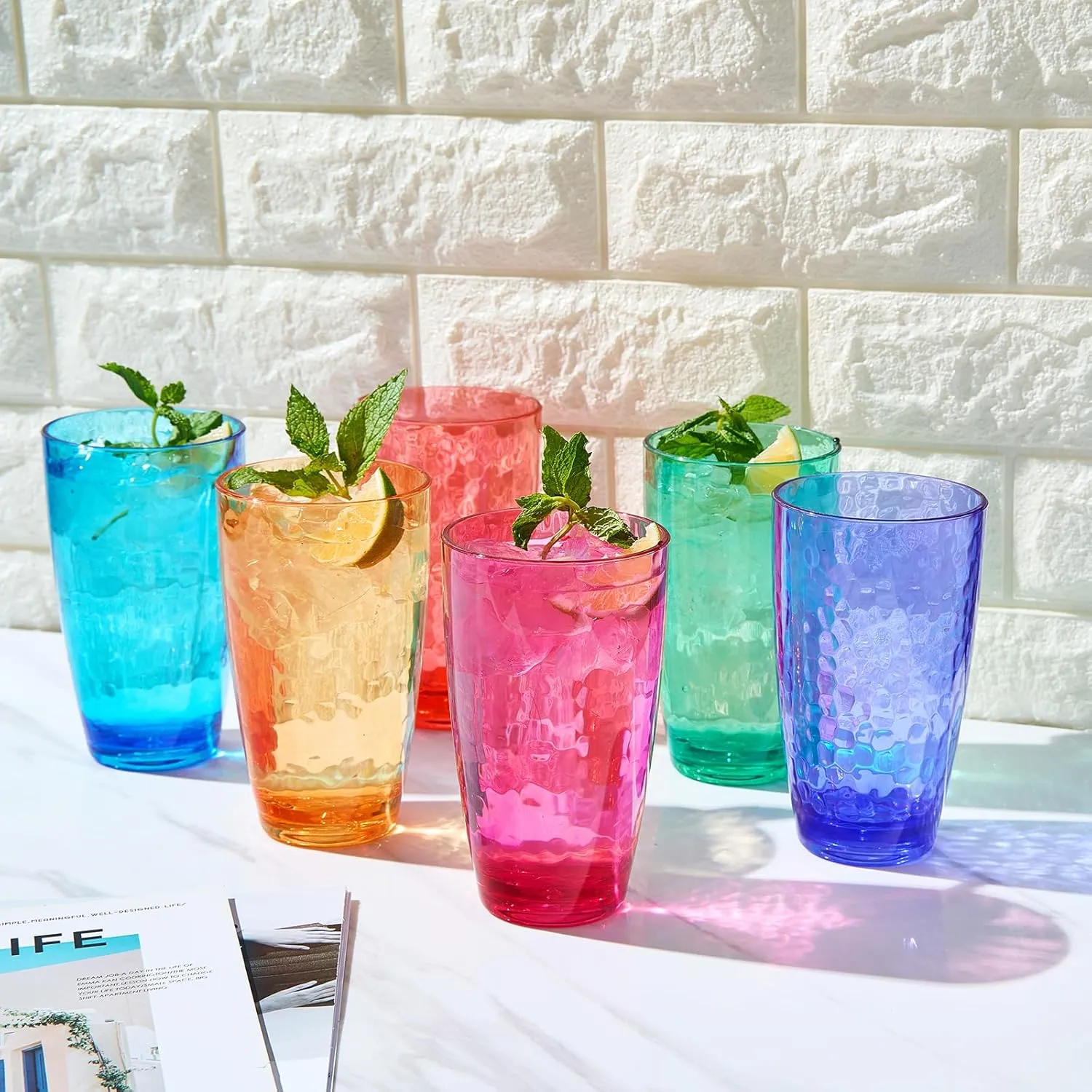 Khen Iceberg Plastic Reusable Drinking Glasses (Set of 6) Restaurant Cups Style 19 oz Acrylic Unbreakable Water Tumbler, Juice, Wine Cups | BPA-Free1 | Top-Rack Dishwasher Safe, Tritan Shatterproof