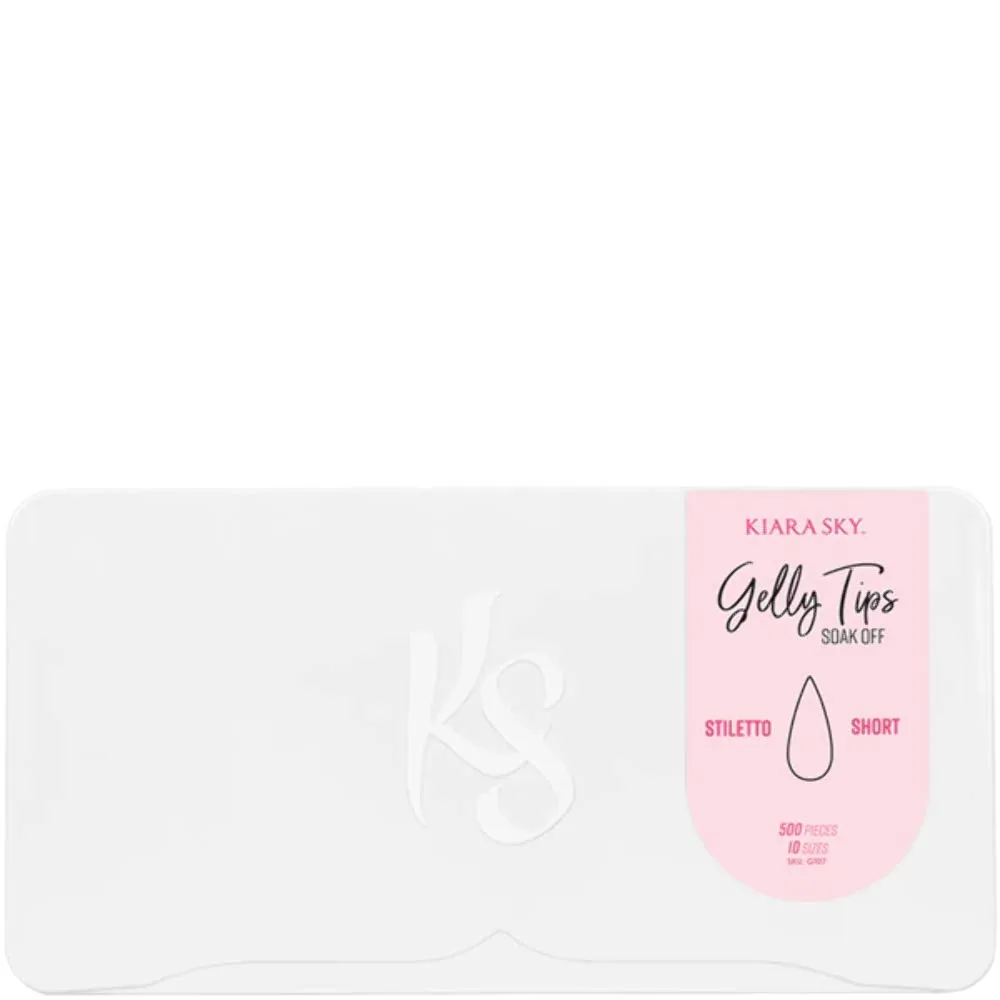 Kiara Sky Gelly Tips | Soak Off Soft Gel Nail Extensions | 500 pieces - 10 Sizes | Stiletto Short