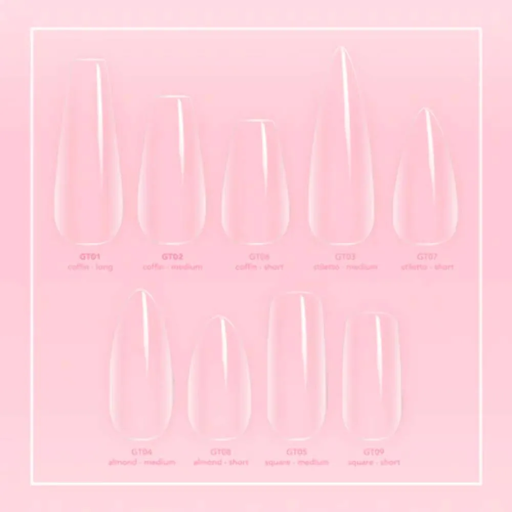 Kiara Sky Gelly Tips | Soak Off Soft Gel Nail Extensions | 500 pieces - 10 Sizes | Stiletto Short
