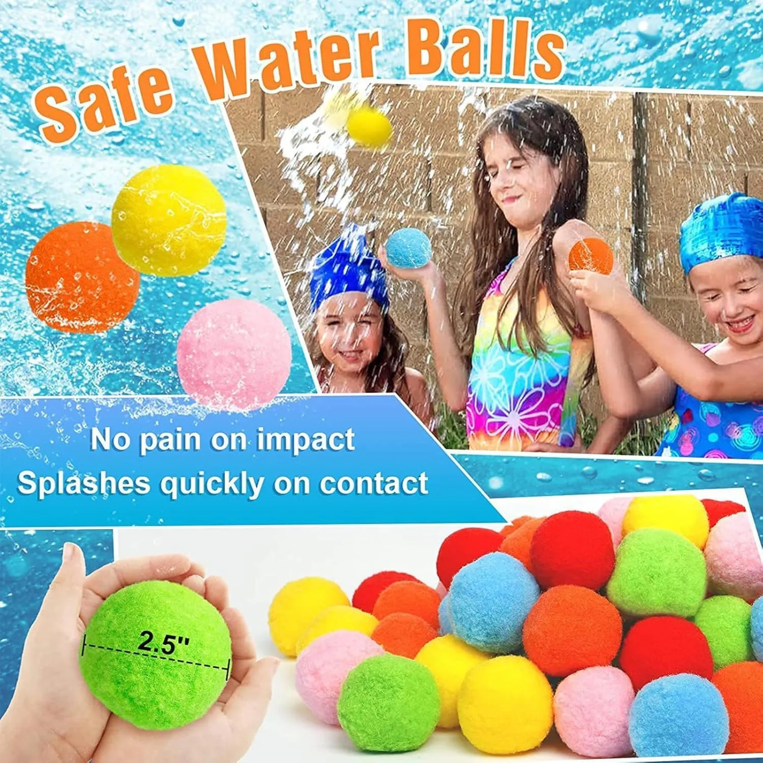 Kiddospace Reusable Water Sponge Balls,Kiddo Space Reusable Water Sponge Balls,Instant Refill Water Balloons No Cleanup for Pool, Beach, Backyard,Quick Hydration,Will Not Crack