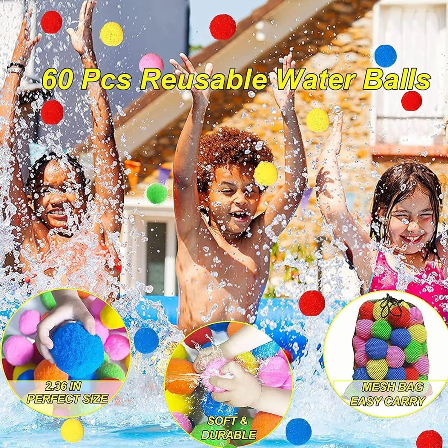 Kiddospace Reusable Water Sponge Balls,Kiddo Space Reusable Water Sponge Balls,Instant Refill Water Balloons No Cleanup for Pool, Beach, Backyard,Quick Hydration,Will Not Crack