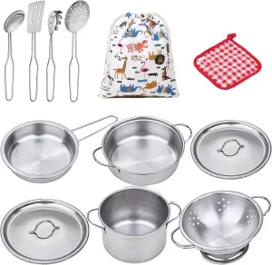 Kids Pots and Pans Set, Real Steel Toddler pots and Pans Set, Kids Play Kitchen Accessories, Play Pots and Pans Sets for Kids Kitchen Games.Tiny Kitchen Set for Cooking Real Food, Ages 3 .