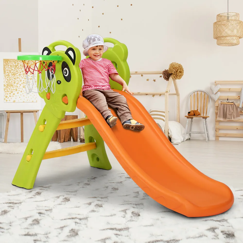 Kids Slide Basketball Hoop Activity Center Outdoor Toddler Play Set Orange