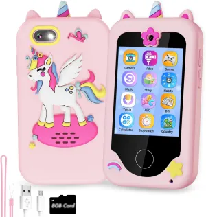 Kids Smart Phone for Girls Gifts for Girls Toys Play Phone with Dual Cameras Music Games Touchscreen Learning Toy Christmas Birthday Gifts for 3 4 5 6 7 Year Old Girls with 8G SD Card