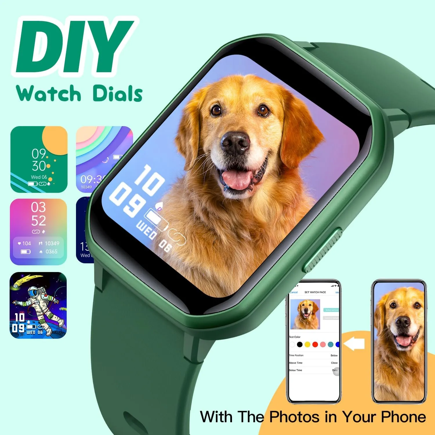 Kids Smart Watch for Girls,IP68 Waterproof Kids Fitness Tracker Watch with 1.5 Inch DIY Face,Heart Rate Sleep Monitor,19 Sport Modes,Calories Counter,Alarm Clock,Great Gifts for Children 6 (Green)