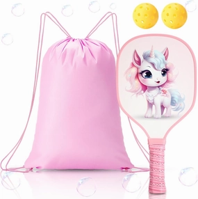 Kids Paddle with 2 Cute Ball Small Grip Lightweight Fiberglass Rackets Paddle Set for Children 4-11 Years Old