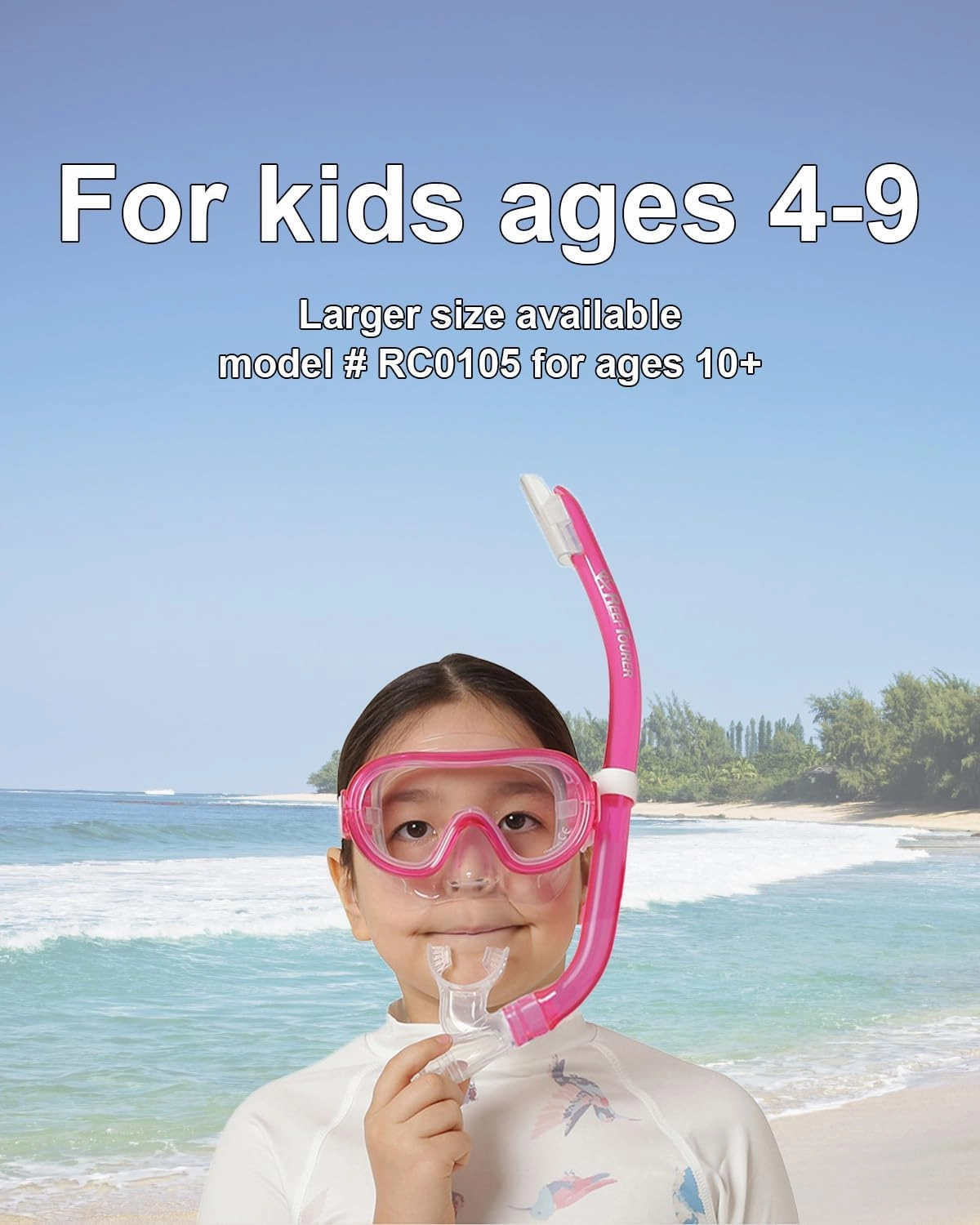 Kids Snorkel Set Age 4-9 Snorkeling Gear for Kids Youth, Kids Snorkel Mask & Snorkel Set, Semi-Dry Top, Panoramic Wide View Snorkel Mask, Swimming Diving Package w/Travel Bag RC0203