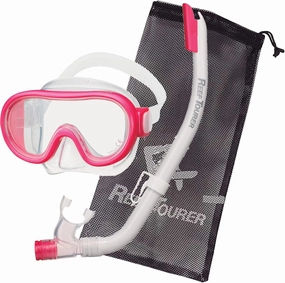 Kids Snorkel Set Age 4-9 Snorkeling Gear for Kids Youth, Kids Snorkel Mask & Snorkel Set, Semi-Dry Top, Panoramic Wide View Snorkel Mask, Swimming Diving Package w/Travel Bag RC0203