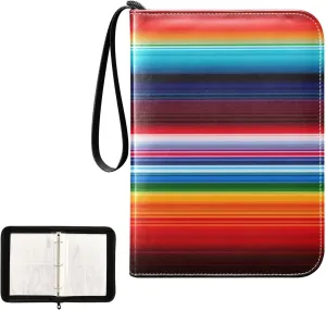 Kigai Colorful Stripes Trading Card Binder, 4 Pockets Card Album with 400 Cards, Waterproof PU Zip Portable Card Holder for Sports Cards, Game Cards
