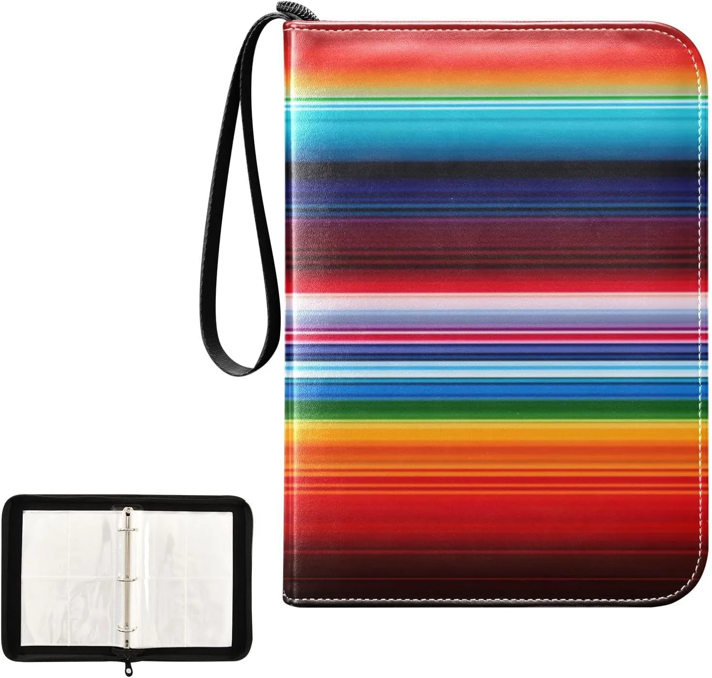 Kigai Colorful Stripes Trading Card Binder, 4 Pockets Card Album with 400 Cards, Waterproof PU Zip Portable Card Holder for Sports Cards, Game Cards