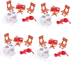 Kisangel 4 Sets Doll House Kitchen Utensils Set Miniature Cooking Bench Mini Chairs Miniature Chairs