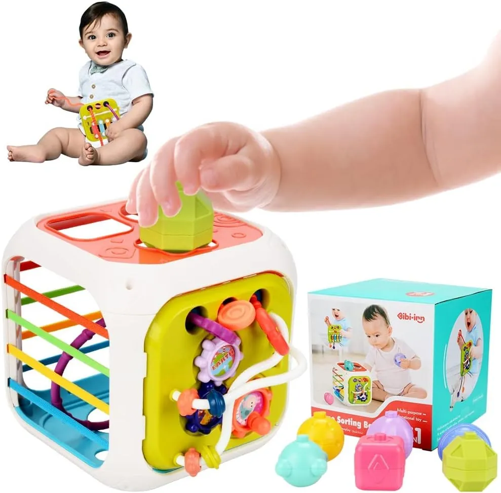 KISPATTI Baby Toys Montessori Toys 6-12 Months, 7 in 1 Montessori Toys Set with Pull String, Shape Sorter, Stacking Building Blocks Toys for Toddlers 1-3, Fat Brain Toys for 6  Month Old