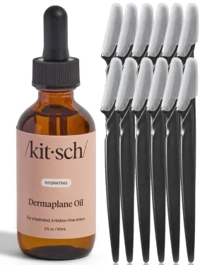 Kitsch Dermaplaning Bundle – Hydrating Dermaplane Oil & 12pc Dermaplane Black Razors for Smooth, Glowing Skin