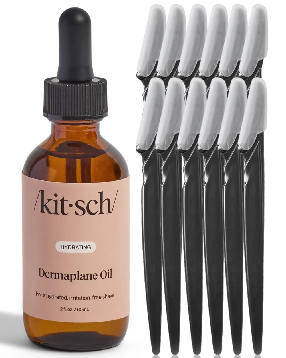 Kitsch Dermaplaning Bundle – Hydrating Dermaplane Oil & 12pc Dermaplane Black Razors for Smooth, Glowing Skin