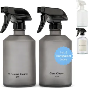 KIVY Glass Spray Bottles for Cleaning [INCL. LABELS] - Glass Spray Cleaning Bottles - Glass Spray Bottle for Cleaning, Plants & Hair - Glass Bottle Sprayer Reusable Refillable Spray Bottles (2x 16oz)