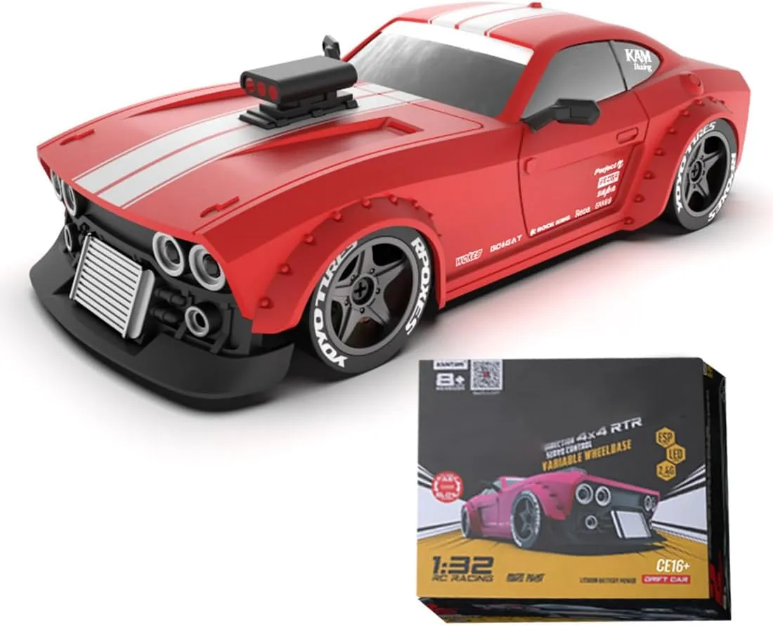 KM3299 RC Drift Car, 1:32 4WD High Speed RC Car with LED Headlights for Adults - Black