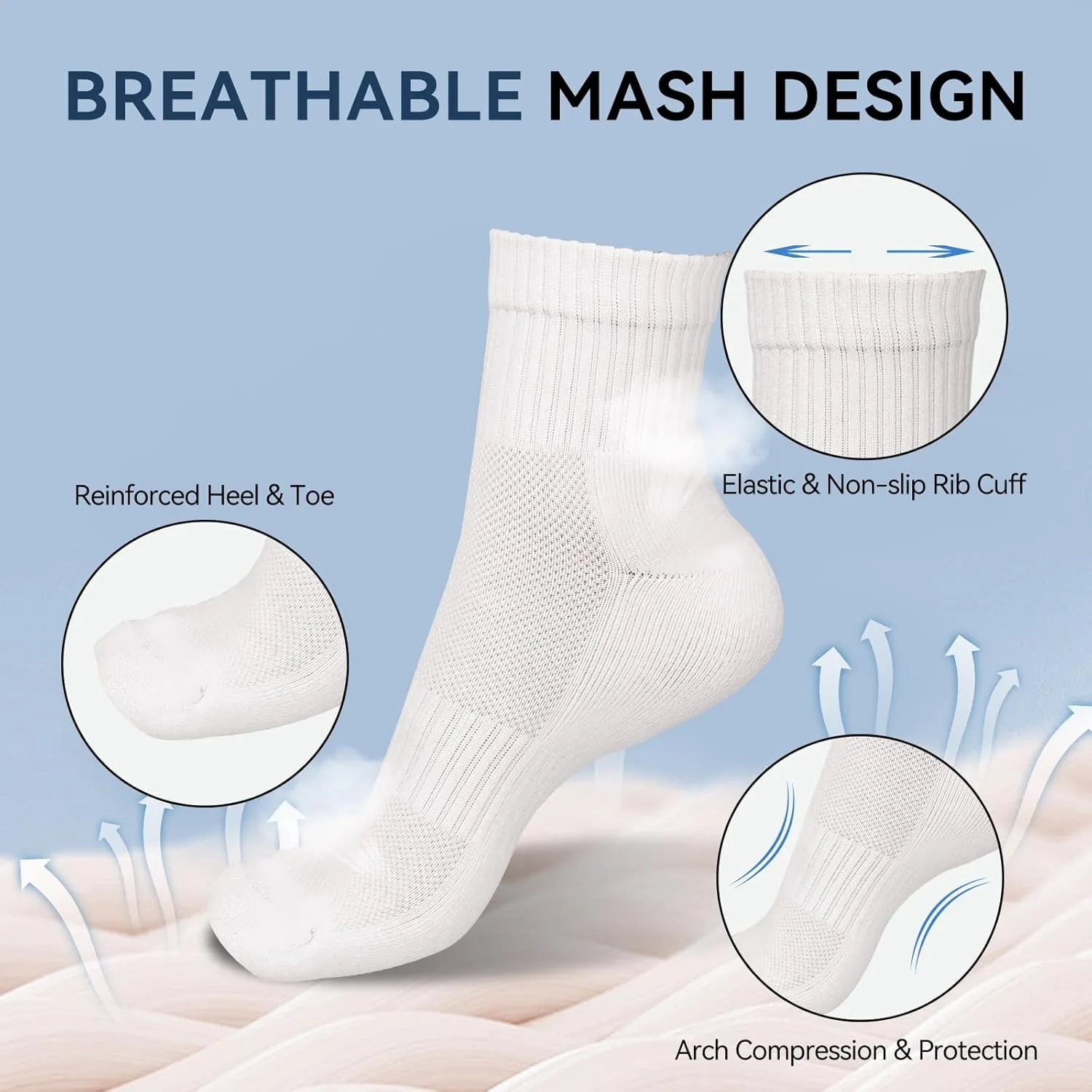 Kodal Copper Ankle Running Socks for Men Women Cushion Cotton Quarter Socks Odor Control for Smelly Sweaty Feet 5 Pairs
