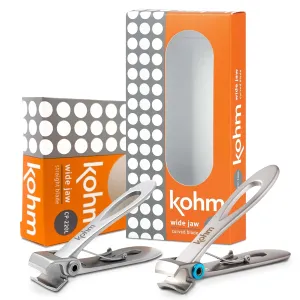 KOHM Nail Clippers Set for Thick Nails - Heavy Duty, Wide Mouth Professional Fingernail and Toenail Clippers for Men, Women & Seniors, Silver