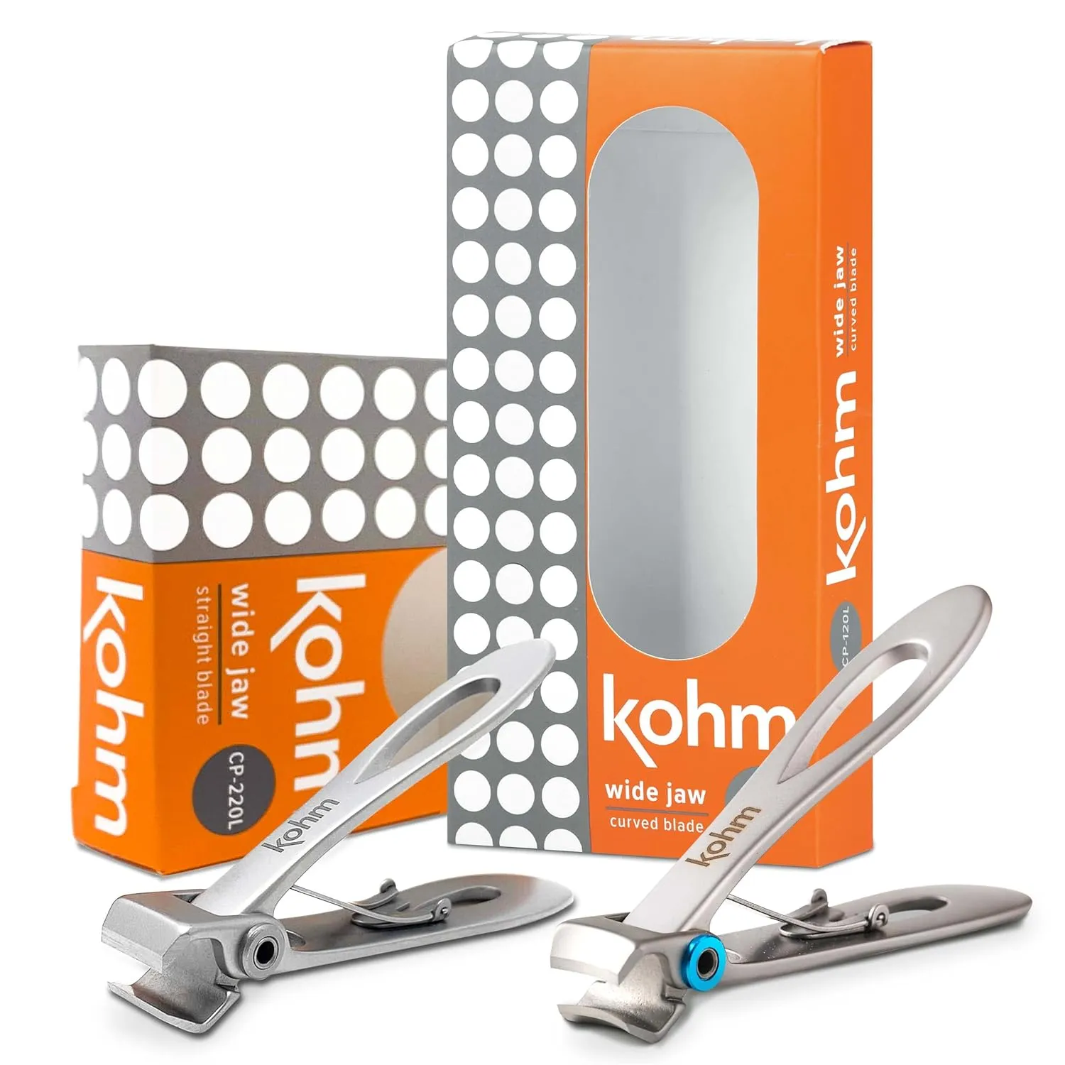 KOHM Nail Clippers Set for Thick Nails - Heavy Duty, Wide Mouth Professional Fingernail and Toenail Clippers for Men, Women & Seniors, Silver