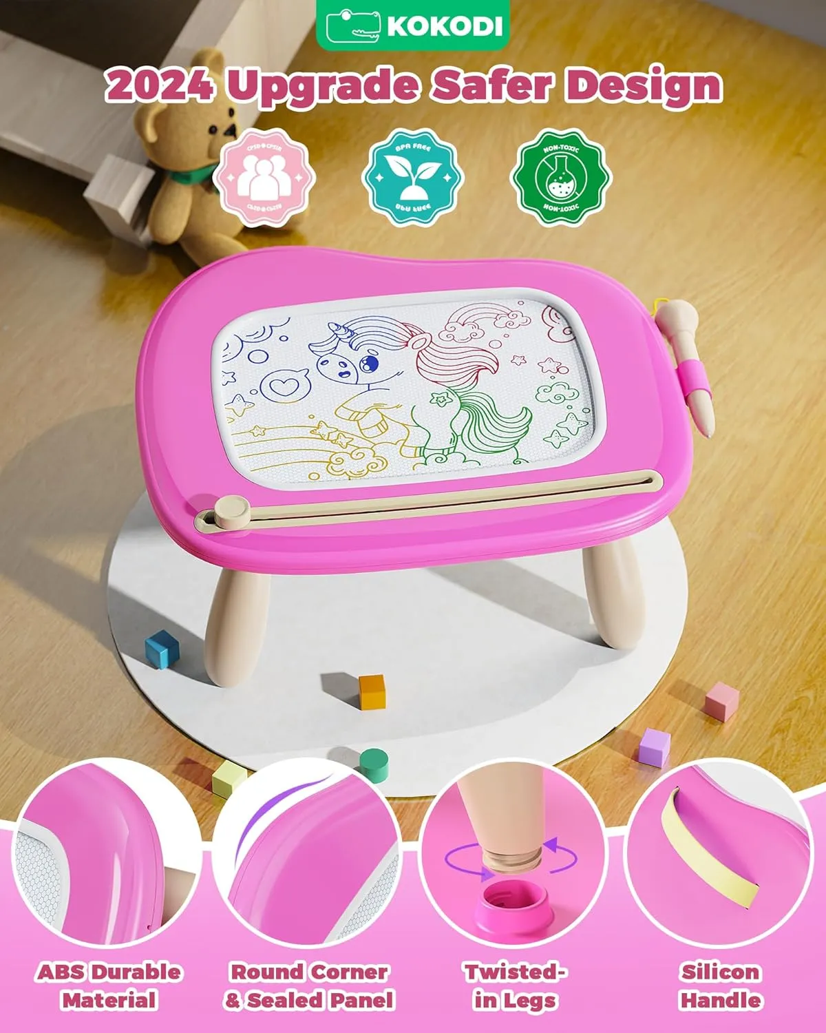 KOKODI Mess-Free Magnetic Drawing, Toddler Girl Toys for 1-2 Year Old, Large Doodle Board Pad Learning and Educational Toys for 1 2 3 Year Old Baby Kids Birthday Gifts(Rose)