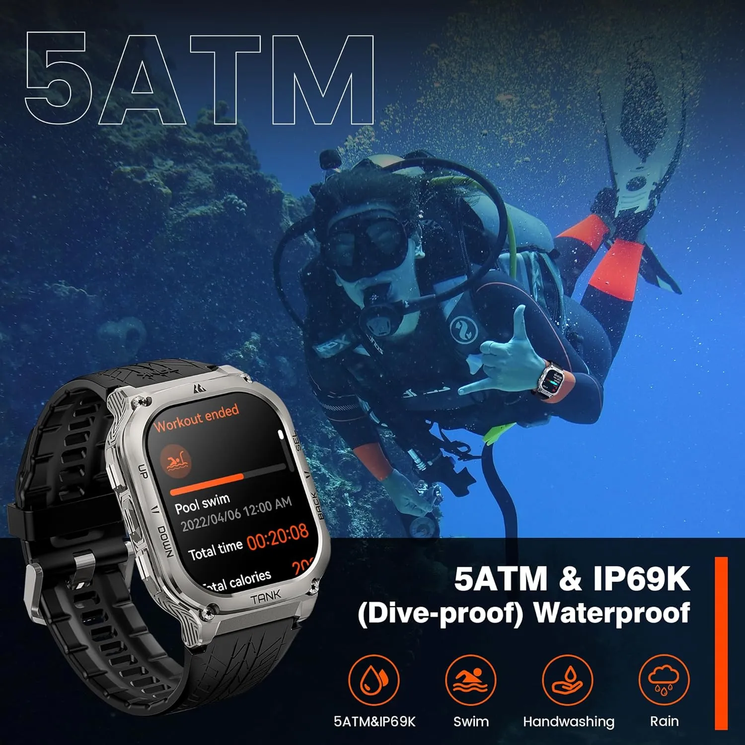 KOSPET Smart Watches for Men, 60 Days Battery Life, 50M Waterproof, Military(Full Metal), Answer/Make Call, Compatible for Android and iOS, 1.96'' AMOLED Always-on Display, AI Voice
