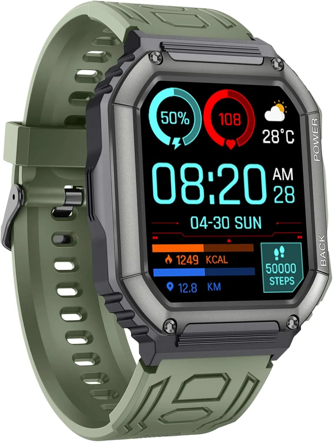 KR06 Sports Smart Watch 1.8 Inch Bluetooth Call Music Play Voice Assistant Health Monitor Multi Sports Modes Fitness Tracker