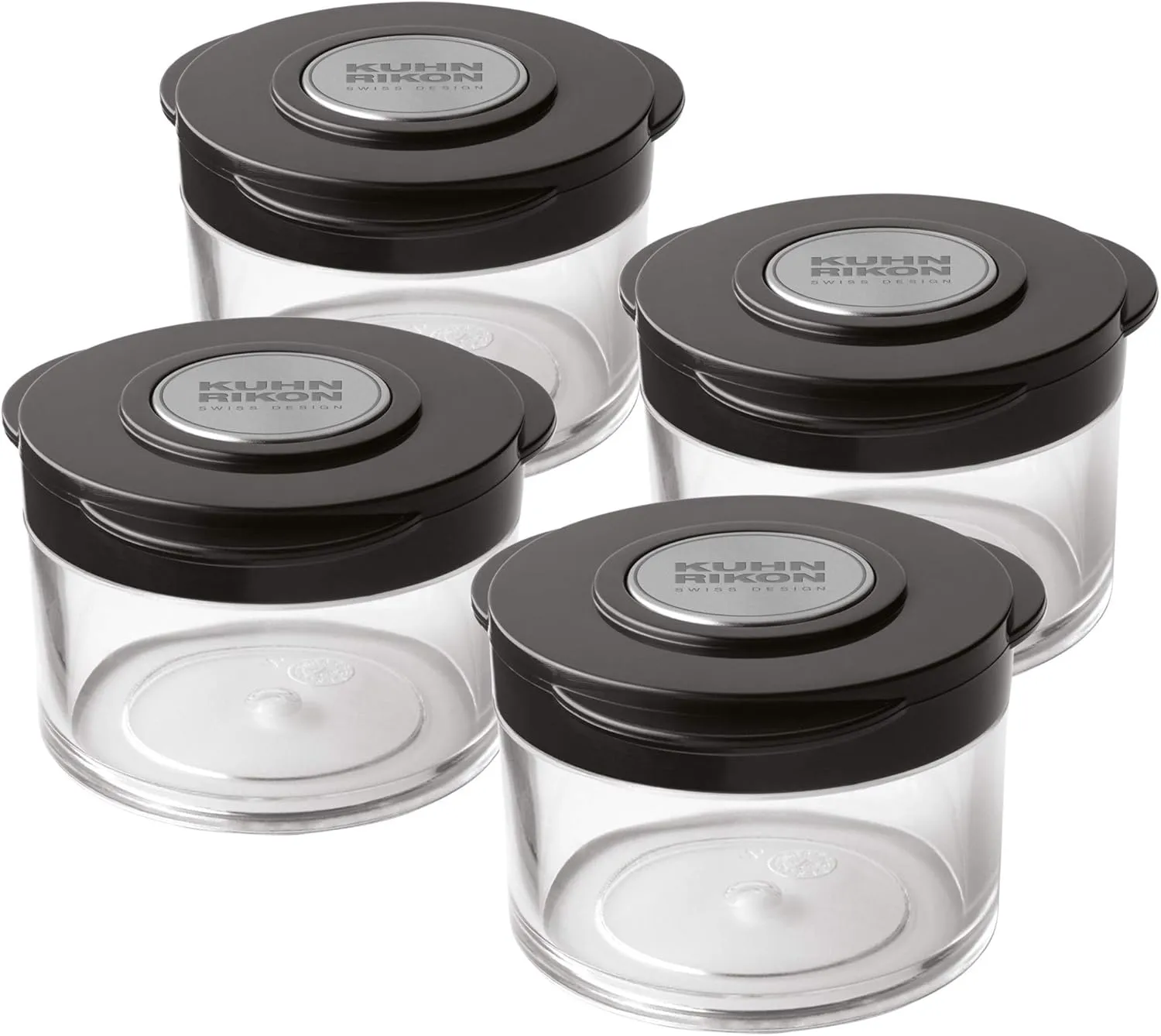 Kuhn Rikon Essential Spice Storage Jars, Set of 4, 6.25 x 2.5 inches, Clear/Black