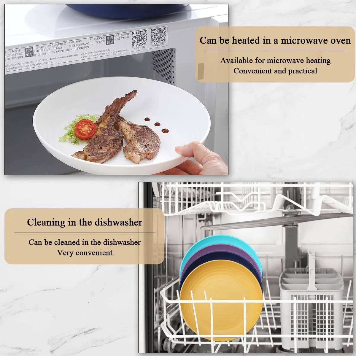 Kyraton Large Deep Plastic Plates 8 Pieces, 9 Inch Dinner Plates, Unbreakable And Reusable Light Weight Dinner Plates Pasta and Dumpling Bowl Microwave Safe