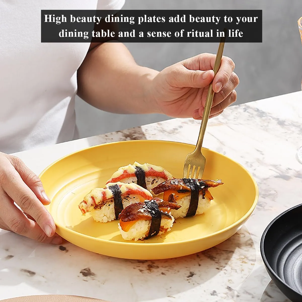 Kyraton Large Deep Plastic Plates 8 Pieces, 9 Inch Dinner Plates, Unbreakable And Reusable Light Weight Dinner Plates Pasta and Dumpling Bowl Microwave Safe
