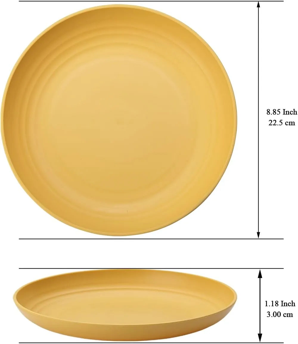 Kyraton Large Deep Plastic Plates 8 Pieces, 9 Inch Dinner Plates, Unbreakable And Reusable Light Weight Dinner Plates Pasta and Dumpling Bowl Microwave Safe