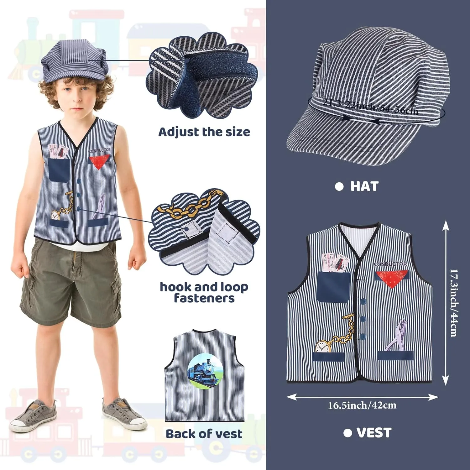 Kyson Kids Train Engineer Costume Train Conductor Dress Up Kit for Train Themed Birthday Party Halloween Dress Up Career Day