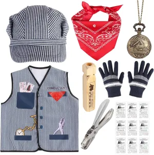 Kyson Kids Train Engineer Costume Train Conductor Dress Up Kit for Train Themed Birthday Party Halloween Dress Up Career Day
