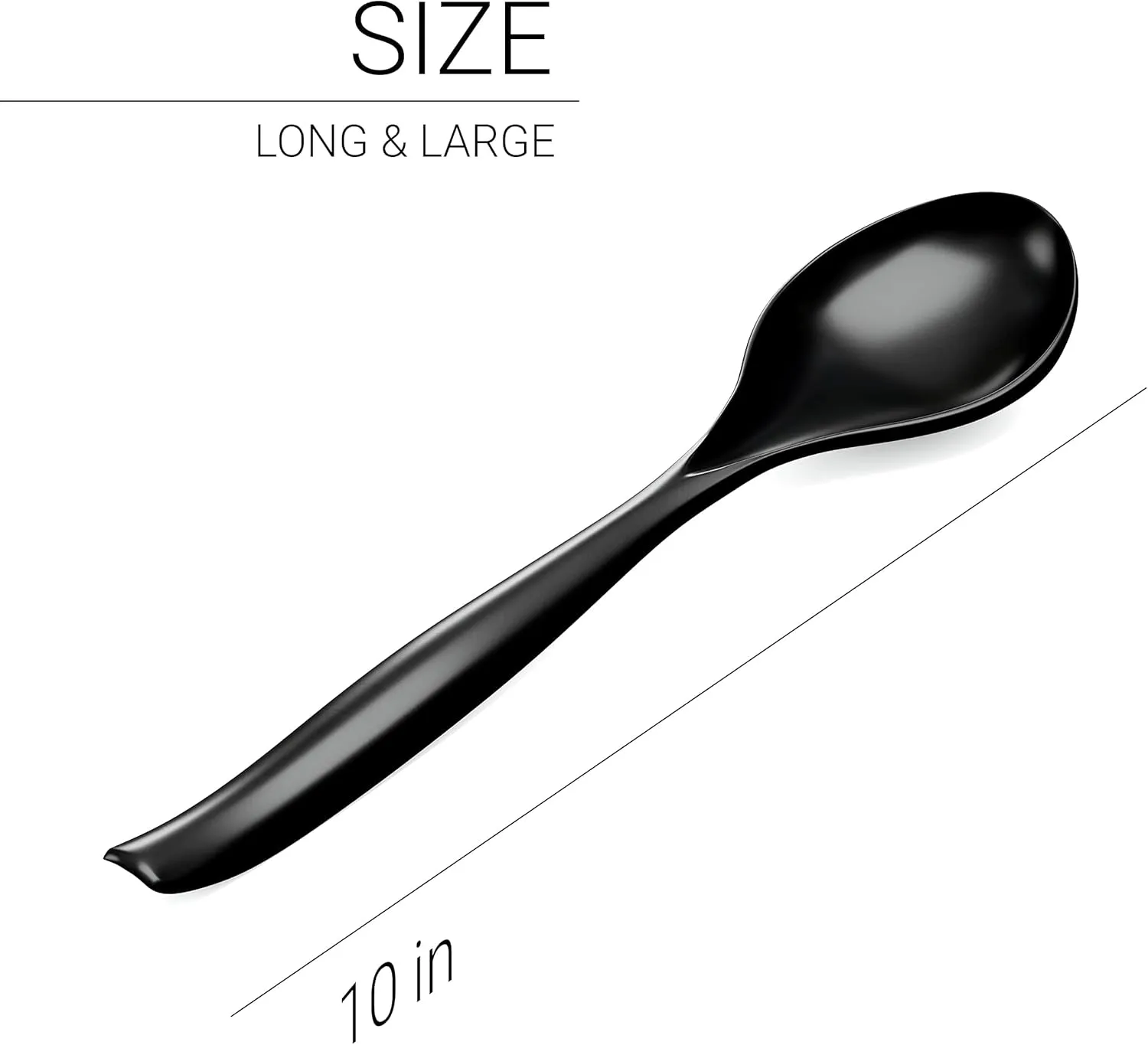 Large Plastic Serving Utensils, 10 inches, Big Heavy Weight Reusable Utensils for Party Buffet Catering, Large Serving Spoons (18, 10 inches black)