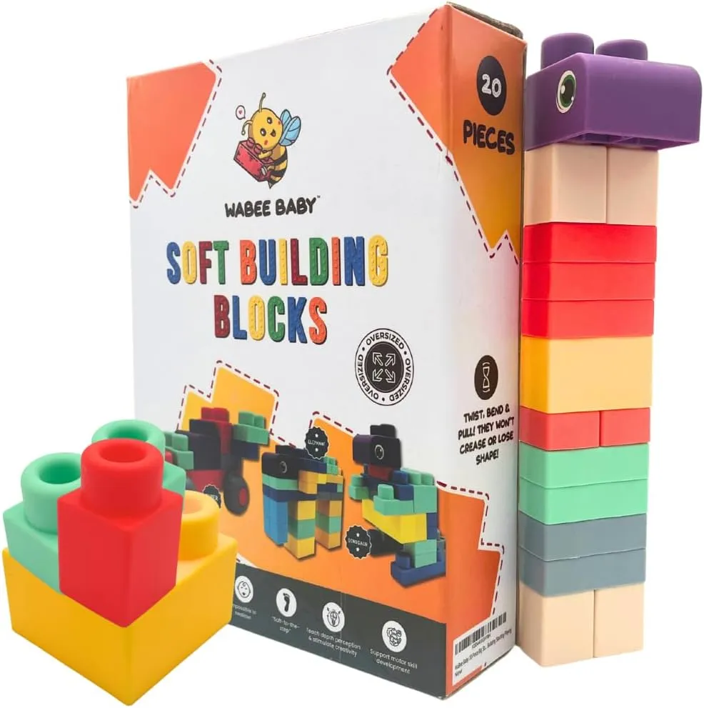 Large Soft Baby Toy Blocks for 6m and Toddlers, Giant 20-Pieces for Building Stacking Playing with Booklet, Gift, for 1 Year Old, 6-12 Months, 1-3 Years