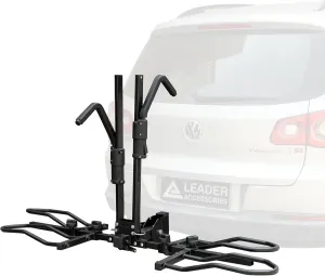 Leader Accessories TrekTote Platform Bike Rack for Car, Foldable 2 Bike Rack Hitch Mount for SUV, Truck, RV, Ebike Rack for 2 Bikes, Bicycle Carrier Racks Quick Tilt Release and Anti-Wobble
