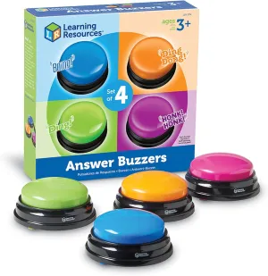 Learning Resources Answer Buzzers - Set of 4, Ages 3 , Assorted Colored Buzzers, Game Show Buzzers, Perfect for Family Game and Trivia Nights, for Kids