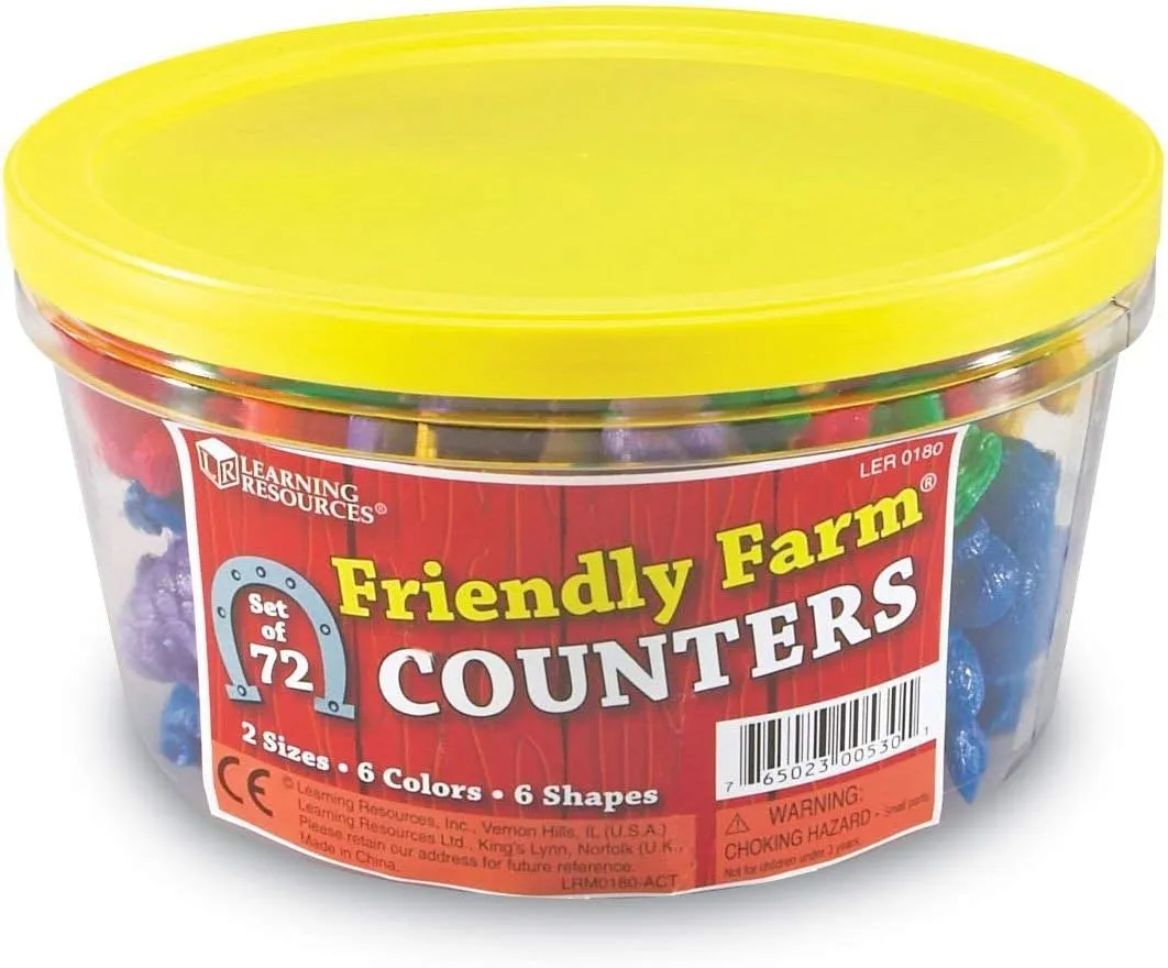 Learning Resources Friendly Farm Animal Counters - 72 Pieces, Ages 3  Toddler Learning Toys, Preschool Learning Supplies, Classroom Desk Pets, Educational Counting and Sorting Toy