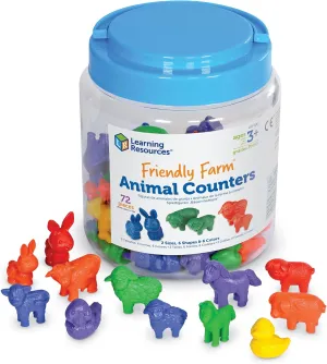 Learning Resources Friendly Farm Animal Counters - 72 Pieces, Ages 3  Toddler Learning Toys, Preschool Learning Supplies, Classroom Desk Pets, Educational Counting and Sorting Toy