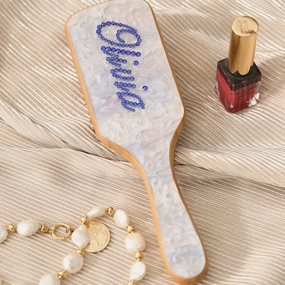 LecAit Custom Hair Brush For Woman Blue Sugar Color Brush with Colorful Rhinestone Name | Natural Wooden Bamboo Brush Wide-Tooth, Ultra-Soft,Anti Static,Massage Scalp | Suit For All Hair Types