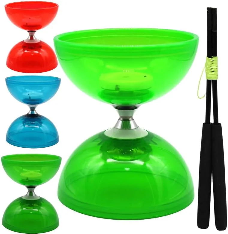 LED Diabolo Chinese Yoyo Set,Triple Bearing Diabolo Chinese Yo-yos Juggling Toys Colorful Light Up Diabolo with Diablo Sticks (Green)