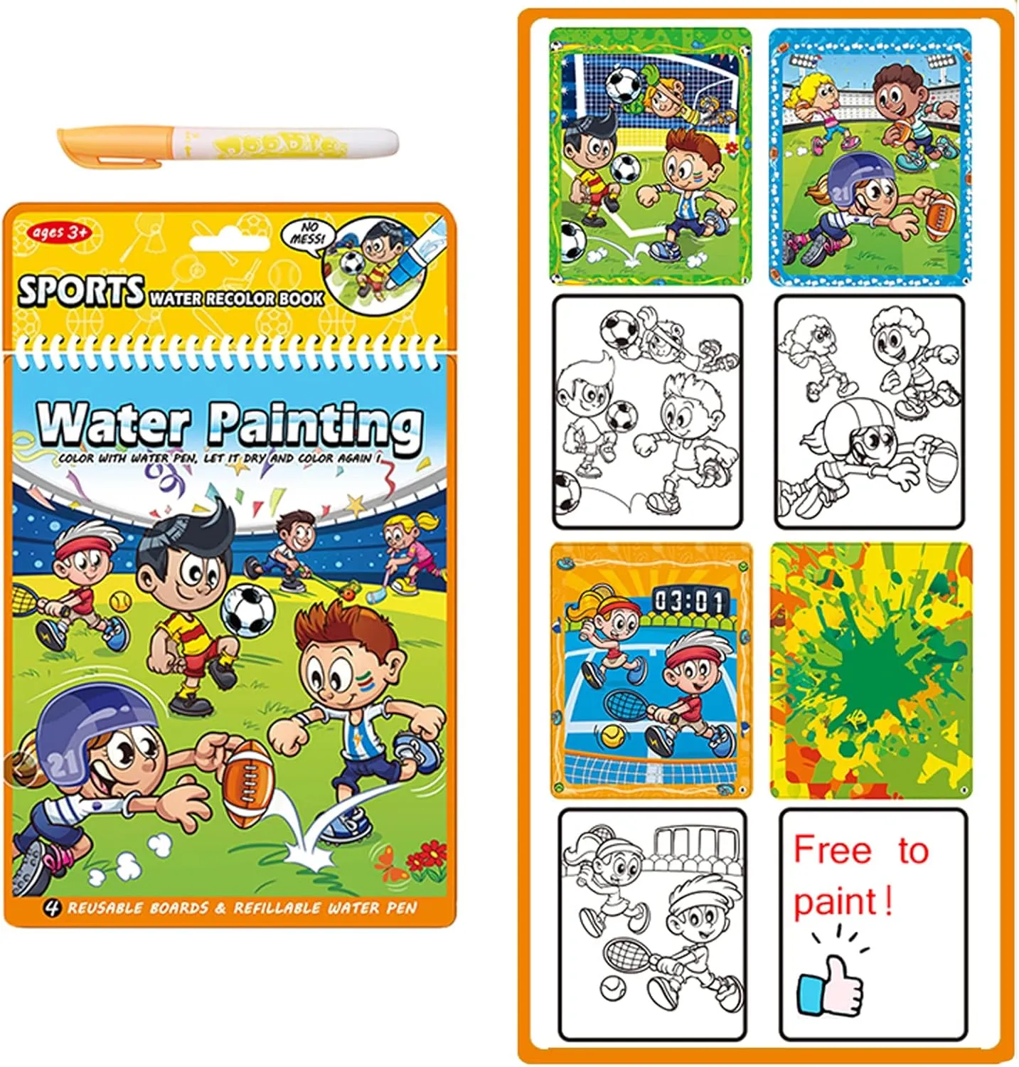 LEFIMOT 4 Pack Water Coloring Books for Toddler, Reusable Paint with Water Books for Kids Ages 3-5, Educational Learning Toddlers Travel Toys with Pens, Birthday Gifts for Kids