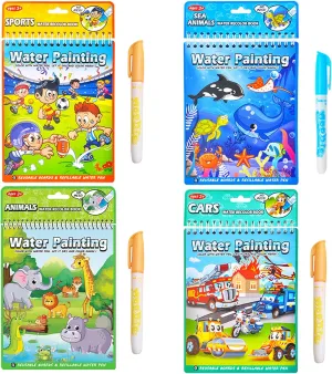 LEFIMOT 4 Pack Water Coloring Books for Toddler, Reusable Paint with Water Books for Kids Ages 3-5, Educational Learning Toddlers Travel Toys with Pens, Birthday Gifts for Kids