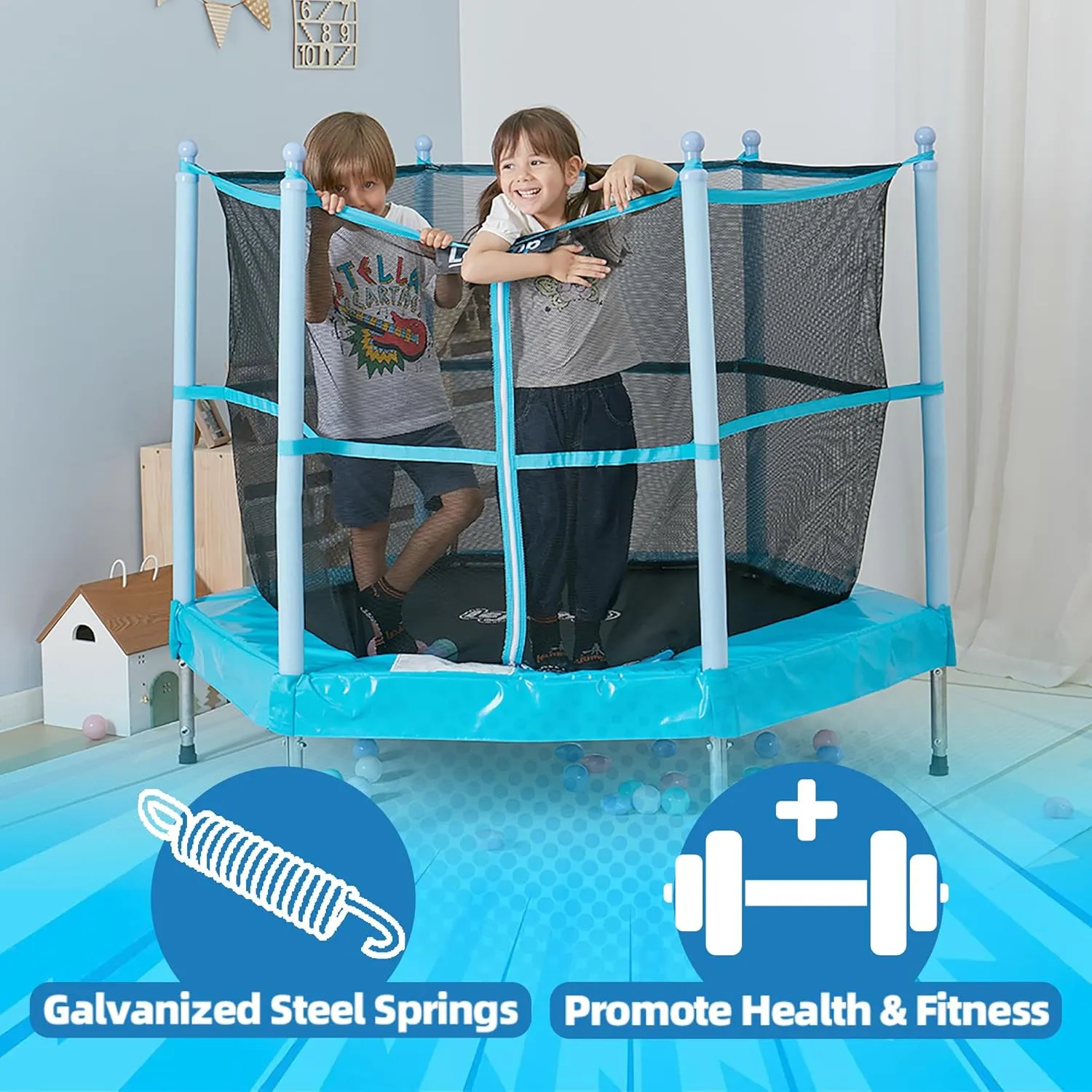 LeJump 55 inches 60 inches Toddler Trampoline for Kids, Small Trampolines with Enclosure Net, Indoor Kids Gifts for Boys & Girls
